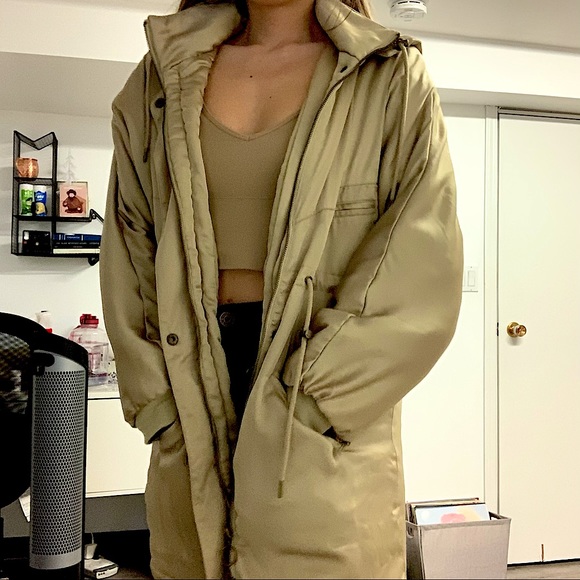 Urban Outfitters Taupe Satin Parka with tie strings - Picture 1 of 4